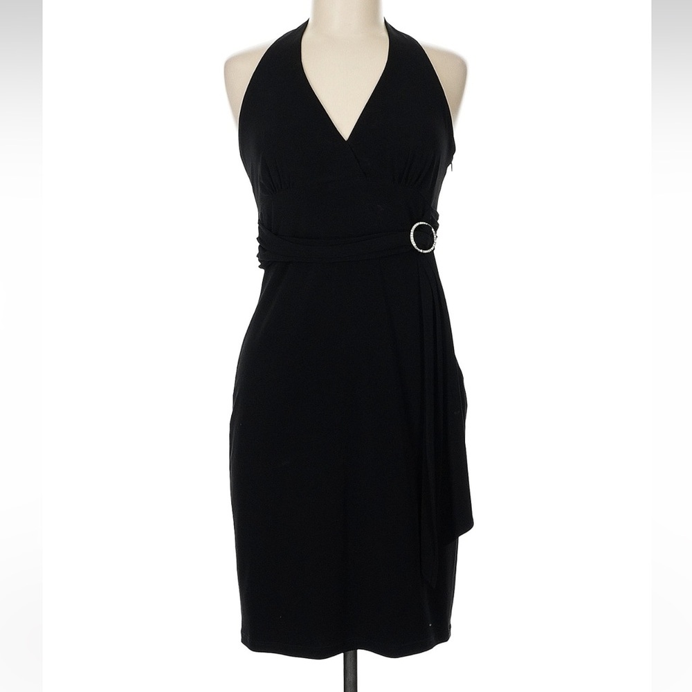Laundry By Shelli Segal Black Halter Wrap Dress with Buckle
